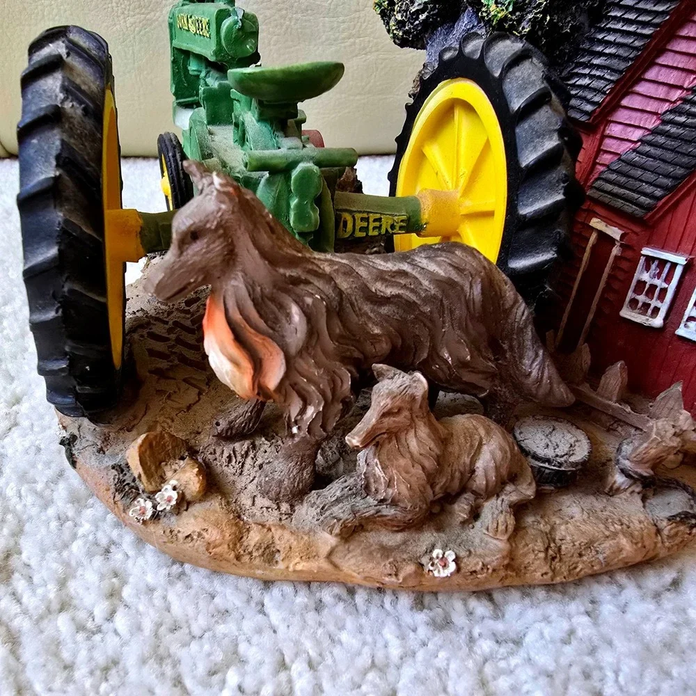 John Deere Farm Scene Mantel Clock Tractor Barn Dogs Resin Decor